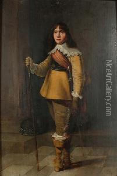 Portrait Of An Officer, Standing Full-length, In An Interior Oil Painting - Harmen Willemsz. Wieringa
