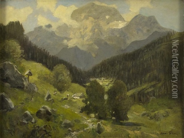 Gebirgslandschaft Im Sommer Oil Painting - Oskar Leu
