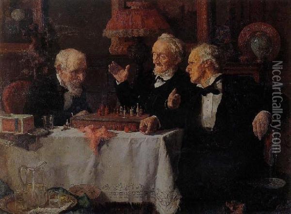 The Chess Game Oil Painting - Louis Charles Moeller