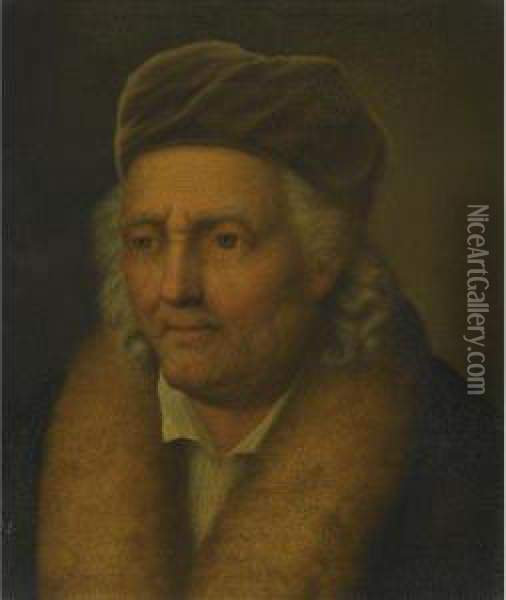 Portrait Of An Old Man With A Fur Collar And Velvet Cap Oil Painting - Balthasar Denner