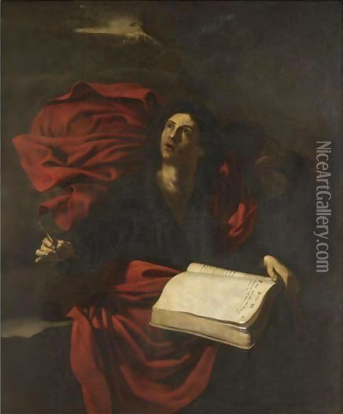 Saint John The Evangelist On The Island Of Patmos Oil Painting - Niccolo Renieri (see Regnier, Nicolas)