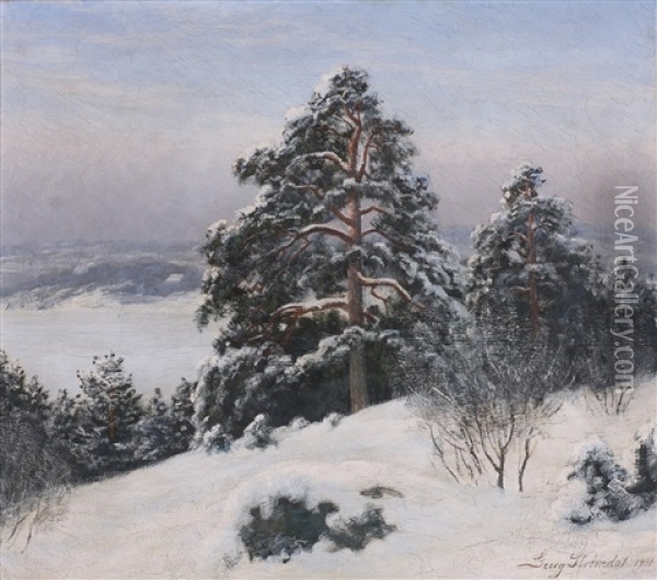 Efter Snefald Oil Painting - Georg Nilsen Stromdal