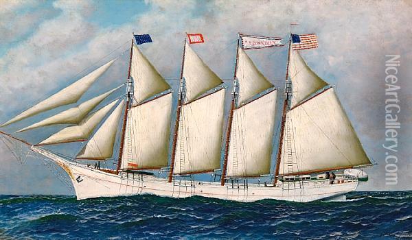 The Four-masted American Schooner M.p.connelly Oil Painting - Antonio Nicolo Gasparo Jacobsen