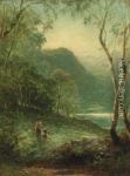A Glimpse Of The Lake Oil Painting - Benjamin Williams Leader