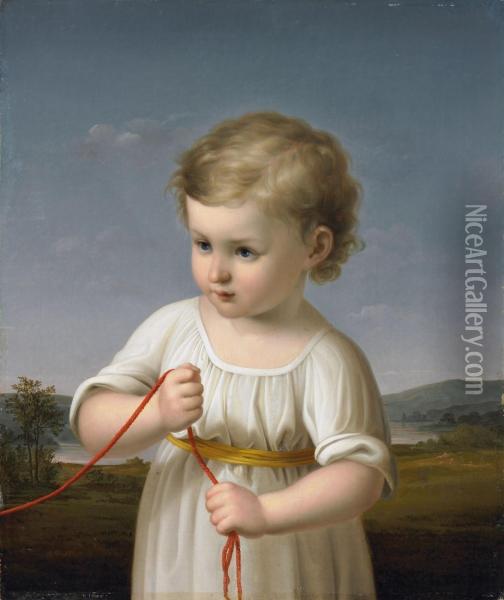 Bildnis Eines Kindes Mit Roter Kordel Oil Painting - Johann Heinrich Beck