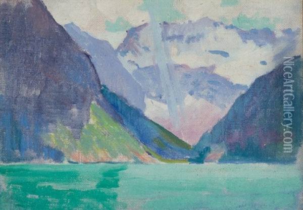 View Of Lake Louise, Alberta Canada Oil Painting - Arthur Wesley Dow