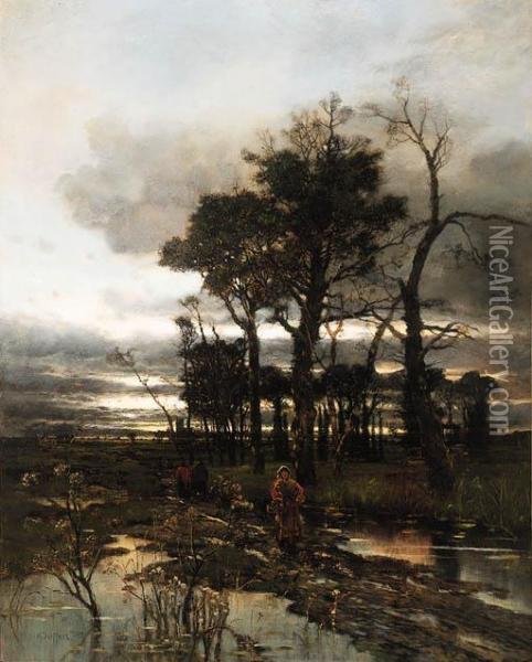 An Evening Landscape, Norfolk Oil Painting - Karl Heffner