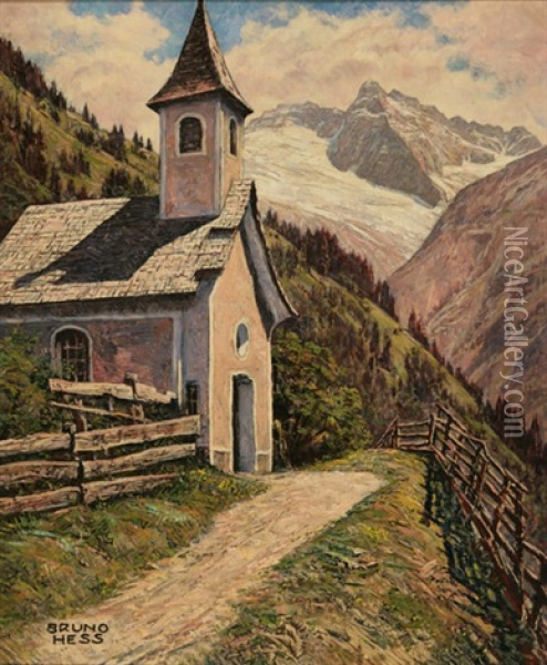 A Tyrolean Chapel Oil Painting - Bruno Hess