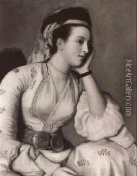 Portrait Presume De La Comtesse De Coventry, Assise, De     Mi-corps, En Costume Turc Oil Painting - Jean-Michel Liotard