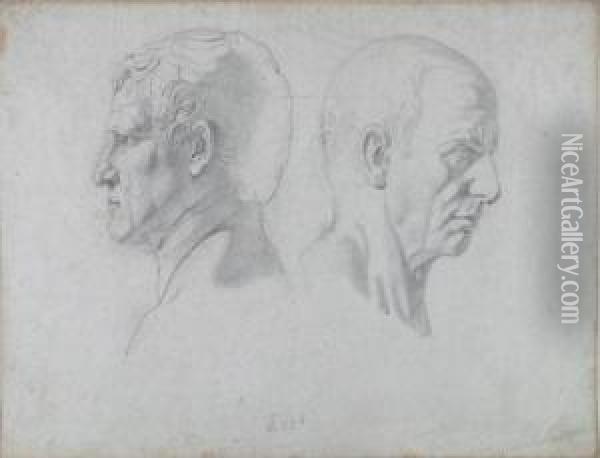 2 Studienblatter Mit Je Zwei Mannlichen Busten. Oil Painting - Gustav Heinrich Naeke
