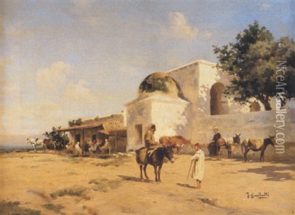 La Halte Au Riad Oil Painting - Joseph Garibaldi