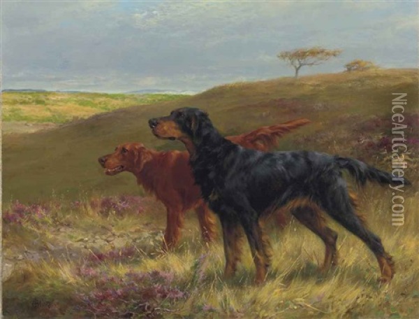 Setters On A Moor Oil Painting - Thomas Blinks