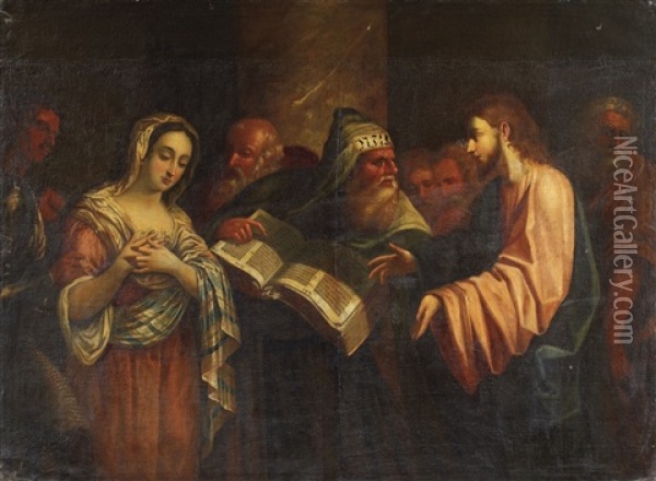 Christus Und Die Ehebrecherin Oil Painting - Dario Varotari