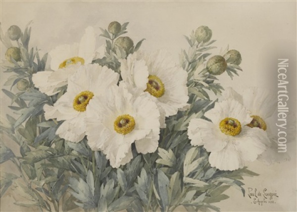 White Poppies Oil Painting - Paul De Longpre