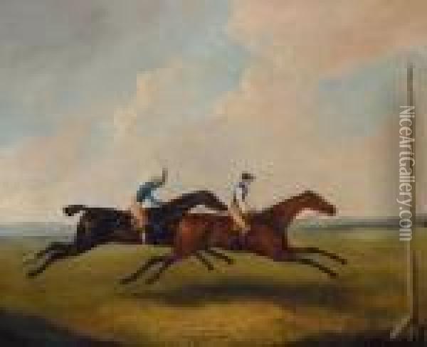 A Matched Race Between Sir Harry
 Vane-tempests's Hambletonian And Mr Joseph Cookson's Horse Diamond At 
Newmarket Oil Painting - John Nost Sartorius