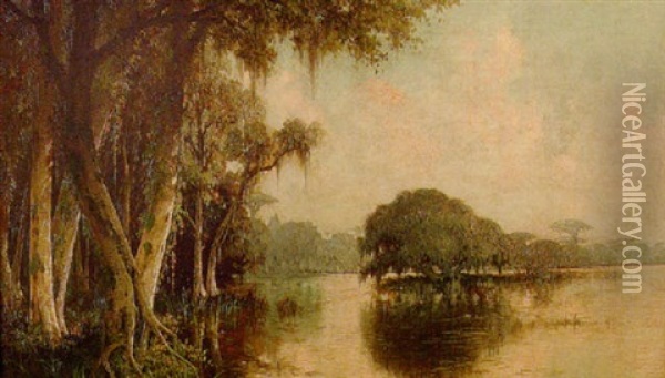 Louisiana Bayou Landscape Oil Painting - Joseph Rusling Meeker
