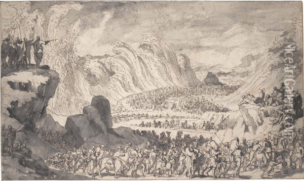 The Israelites Crossing The Red Sea Oil Painting - Caspar Luyken