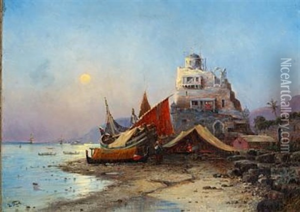 Am Bosporus Oil Painting - Hans (Johannes) Bohrdt