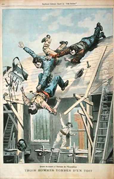 Three men falling from a roof Oil Painting - Carrey