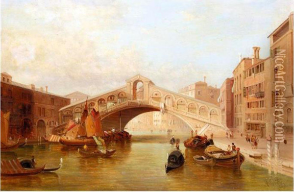 Rialto From The Grand Canal Oil Painting - Alfred Pollentine