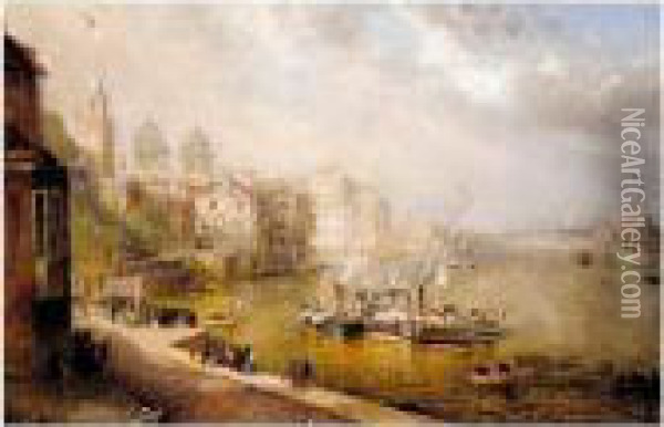 Greenwich, The Departure Of The Belgian Steamer Oil Painting - John James Wilson