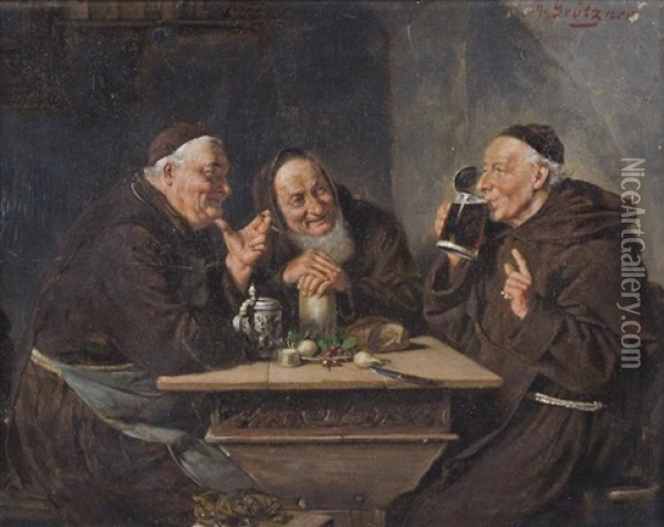 At The Monastery Oil Painting - Eduard von Gruetzner