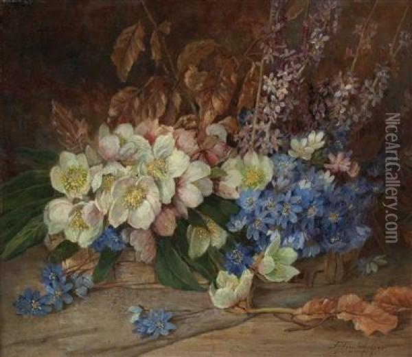 Fruhlingsblumen - Stillleben Oil Painting - Franz Hinterholzer