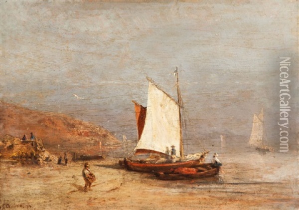 Uferlandschaft Mit Segelbooten Oil Painting - Ludwig Heinrich Theodor (Louis) Gurlitt