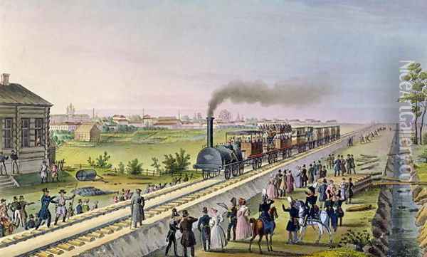 Opening of the First Railway Line from Tsarskoe Selo to Pavlovsk in 1837 Oil Painting - Anonymous Artist