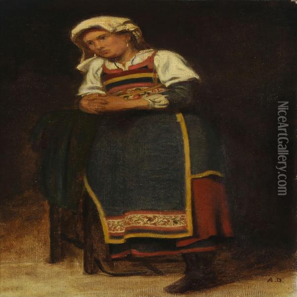 Study Of An Italian Woman Oil Painting - Anton Laurids J. Dorph
