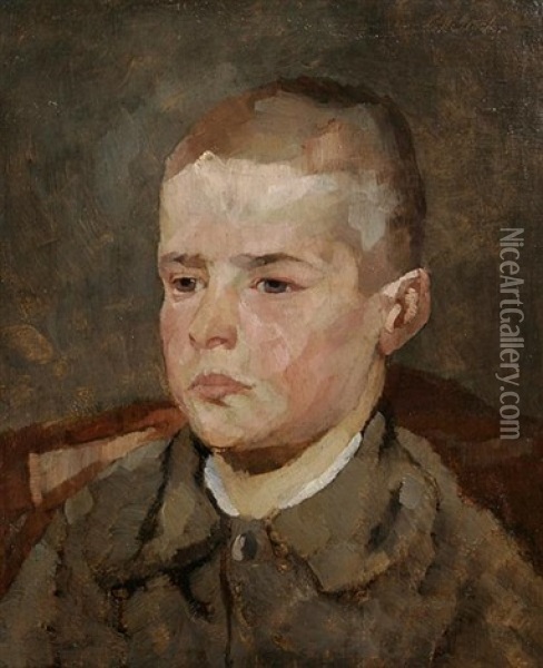 Brustbild Eines Knaben In Gruner Jacke Oil Painting - Ludwig Wilhelm Plock