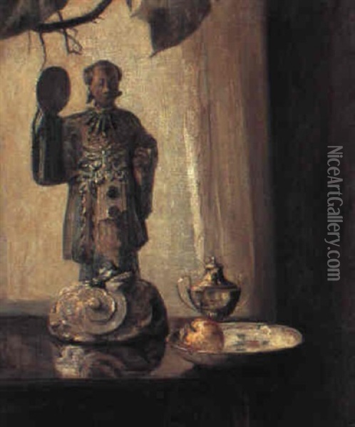 Interior Fra En Stue Med Bord Hvorpa Kinesisk Figur Oil Painting - Carl Vilhelm Holsoe