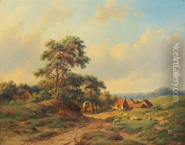 Weite Landschaft Mit Gehoft Und Ruhendem Schafhirt Oil Painting - Willem Vester