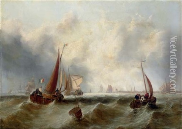 Kraggs - Danish Warships - Before Antwerp Harbour Oil Painting - Francois-Etienne Musin