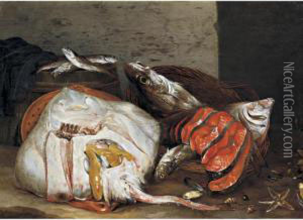 Fish Still Life Oil Painting - Pieter Gerritsz. van Roestraten