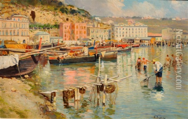 Pescatori Di Telline A Mergellina Oil Painting - Attilio Pratella