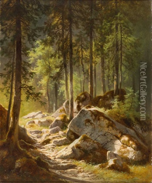 Lichtung Im Wald Mit Sonnigem Lichteinfall Oil Painting - Carl Hasch