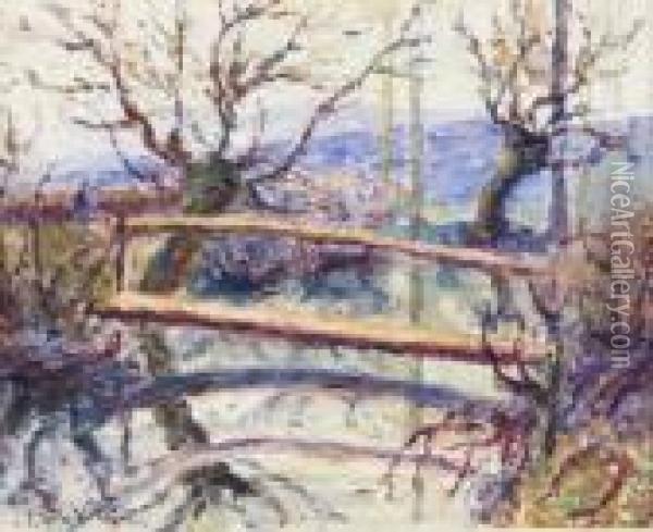 Le Pont En Automne Oil Painting - Emmanuel De La Villeon