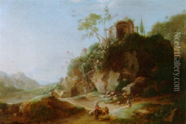 Landschaft Mit Tempelruinen Und Figuren Oil Painting - Bartholomeus Breenbergh