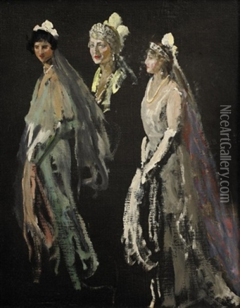 Portrait Studies Of The Lady Duveen Of Millbank, The Hon. Dorothy Duveen And Miss Shelagh Morrison-bell Oil Painting - John Lavery