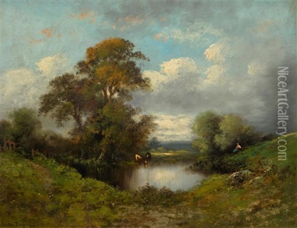 Small Pond With Cows Oil Painting - Leon Victor Dupre