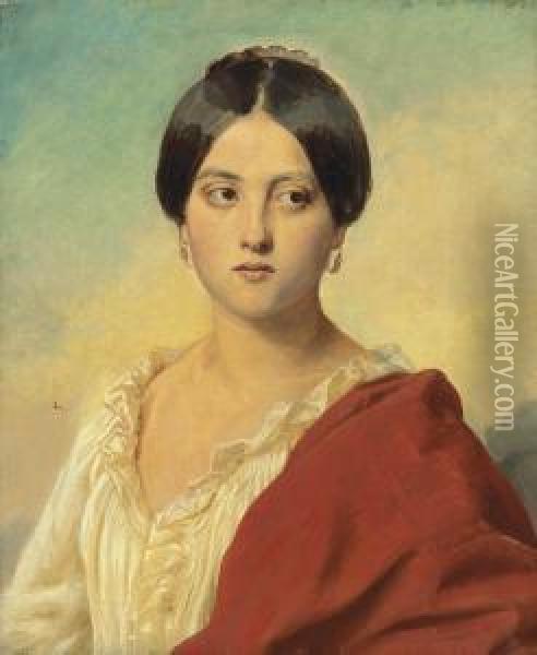 Portrait Of An Italian Girl, Half Length Oil Painting - Franz Xavier Winterhalter