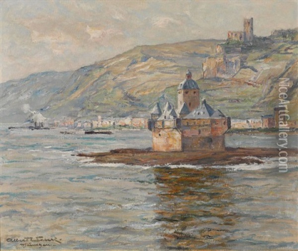 Die Pfalz Bei Kaub Am Rhein Oil Painting - Albert Wenk