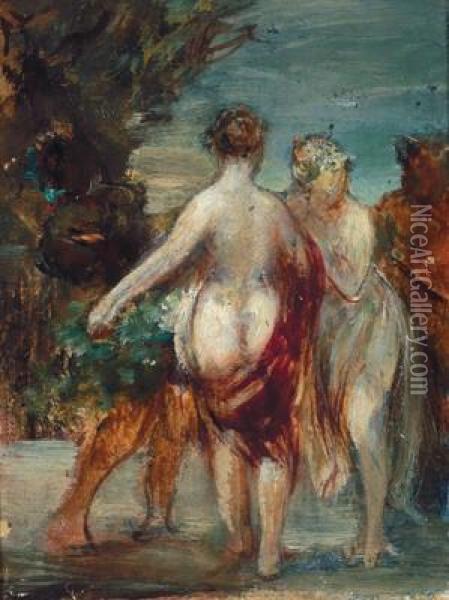 Nymphen Und Faune Oil Painting - Eugene Delacroix