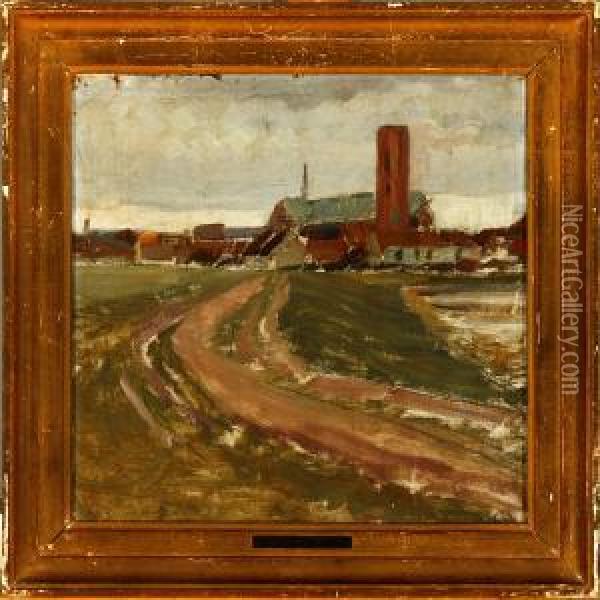 A Danish Landscape From Ribe Town Oil Painting - Albert Gottschalk