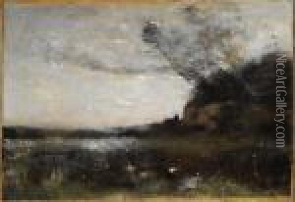 Une Tour Au Loin. Effet Du Soir Oil Painting - Jean-Baptiste-Camille Corot