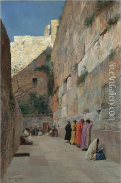 The Wailing Wall Oil Painting - Eugene-Alexis Girardet