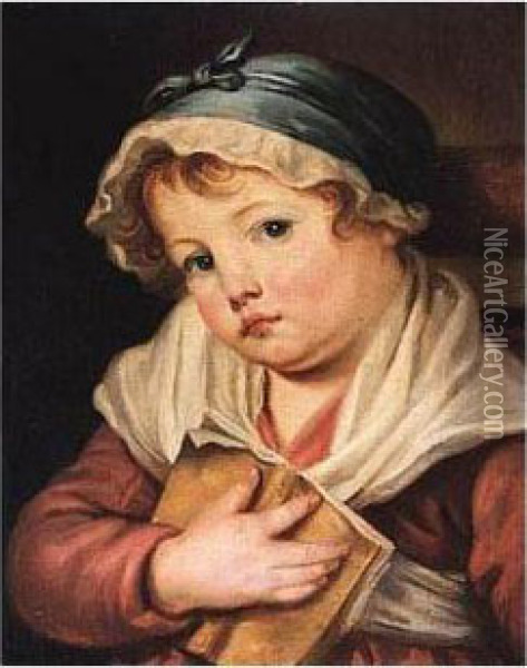 A Young Child Holding A Book Oil Painting - Jean Baptiste Greuze