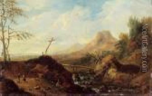 Kleine Landschaft Mit Wanderern Oil Painting - Johann Christian Brand