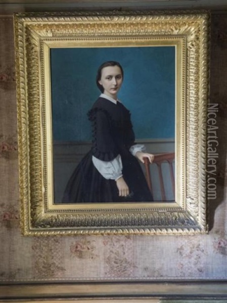 Portrait De Jeune Fille Au Bouquet De Violettes Oil Painting - Auguste de la Brely